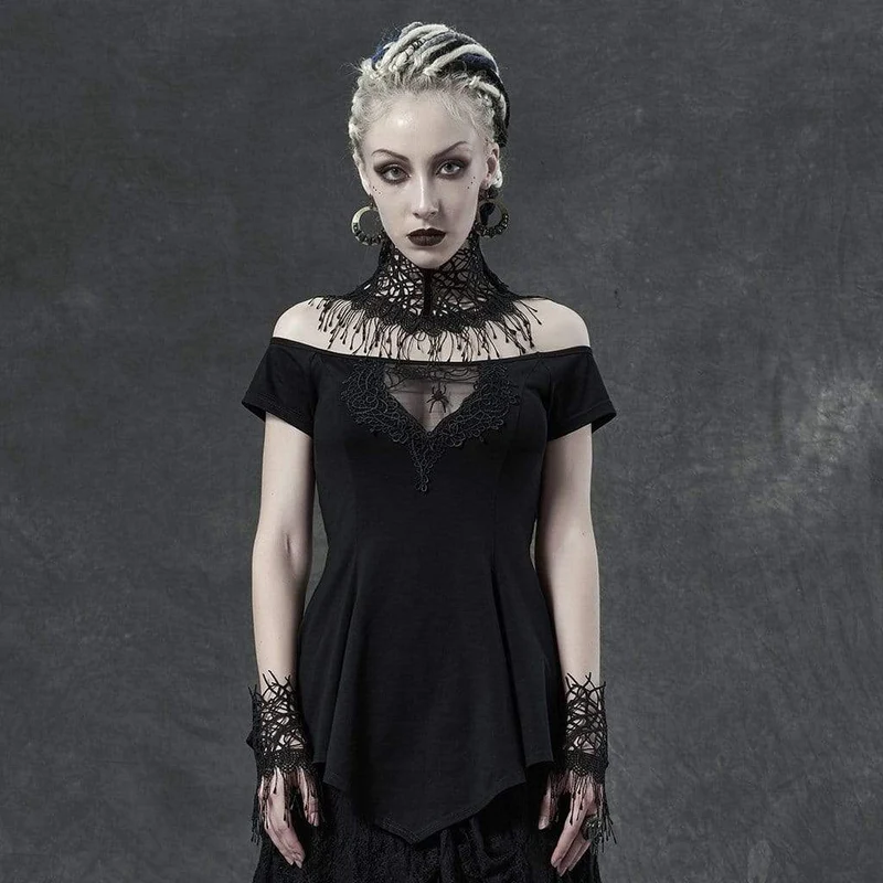 Damen Gothic Spider Lace Collar Blusen