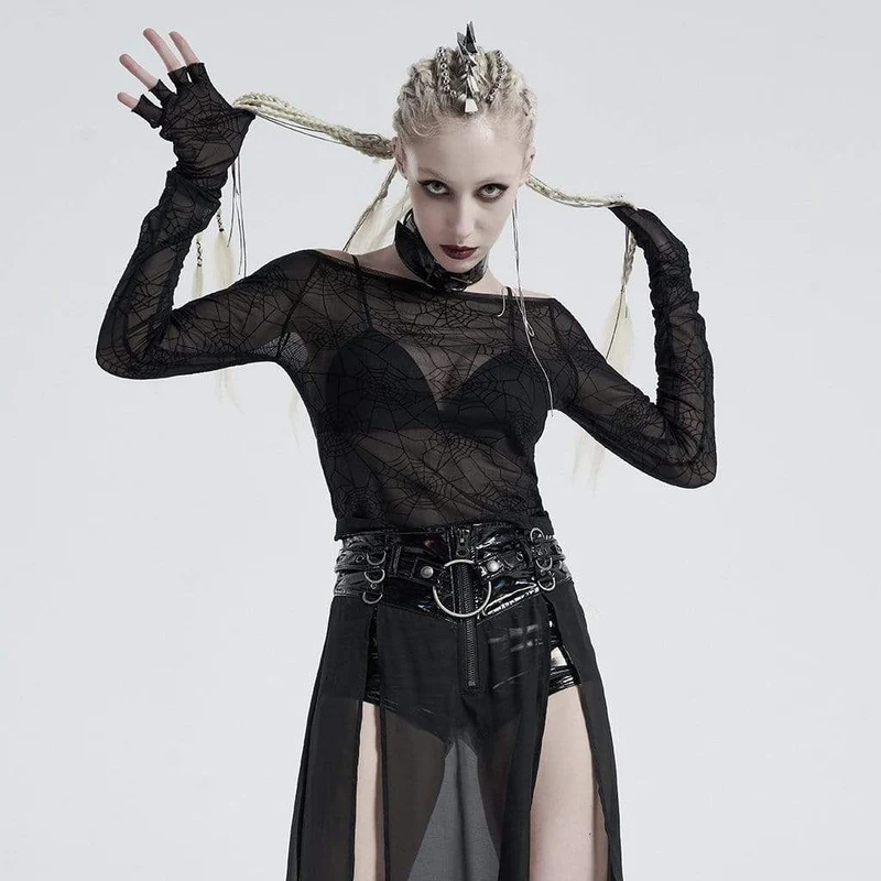 Gothic Off-Shoulder Spider Web Crop Tops für Damen