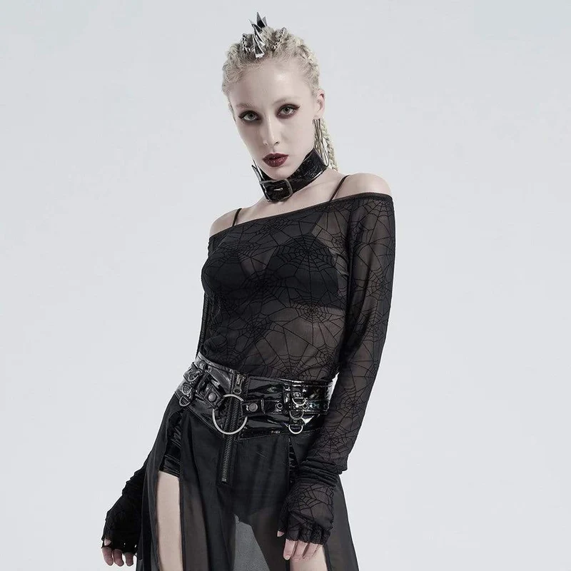 Gothic Off-Shoulder Spider Web Crop Tops für Damen