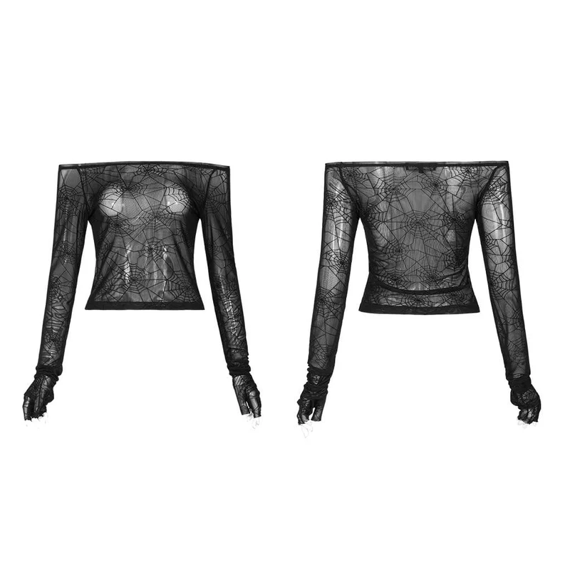 Gothic Off-Shoulder Spider Web Crop Tops für Damen