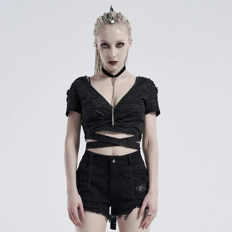 Damen Gothic V-Ausschnitt Ripped Strappy Tops