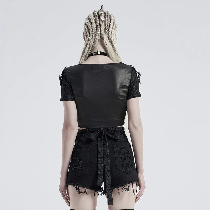 Damen Gothic V-Ausschnitt Ripped Strappy Tops