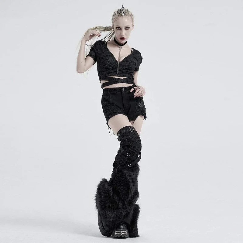 Damen Gothic V-Ausschnitt Ripped Strappy Tops