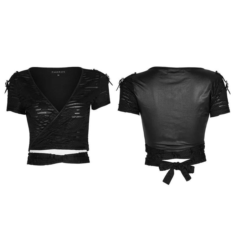Damen Gothic V-Ausschnitt Ripped Strappy Tops