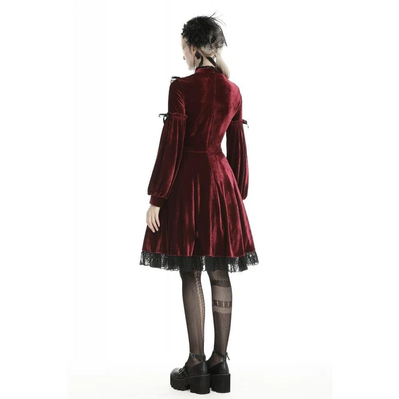 Damen Vintage Spitzenkragen Velet Kleider Rot