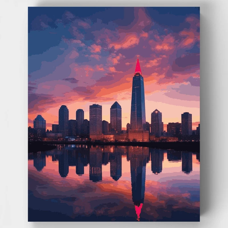 Seoul Skyline at Sunset - Paint by Numbers Kit