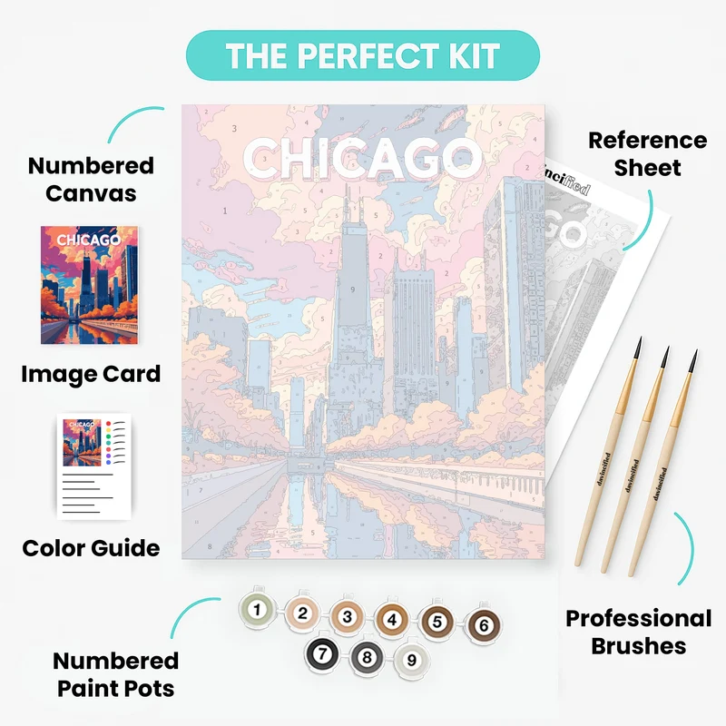 Chicago Skyline Sunset - Paint by Numbers Kit