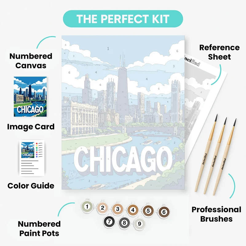 Chicago Skyline Travel Poster - Paint by Numbers Kit