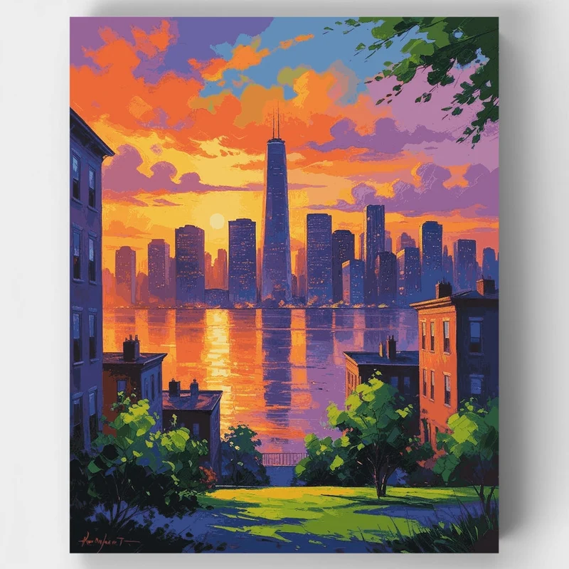 Chicago Sunset Skyline - Paint by Numbers Kit