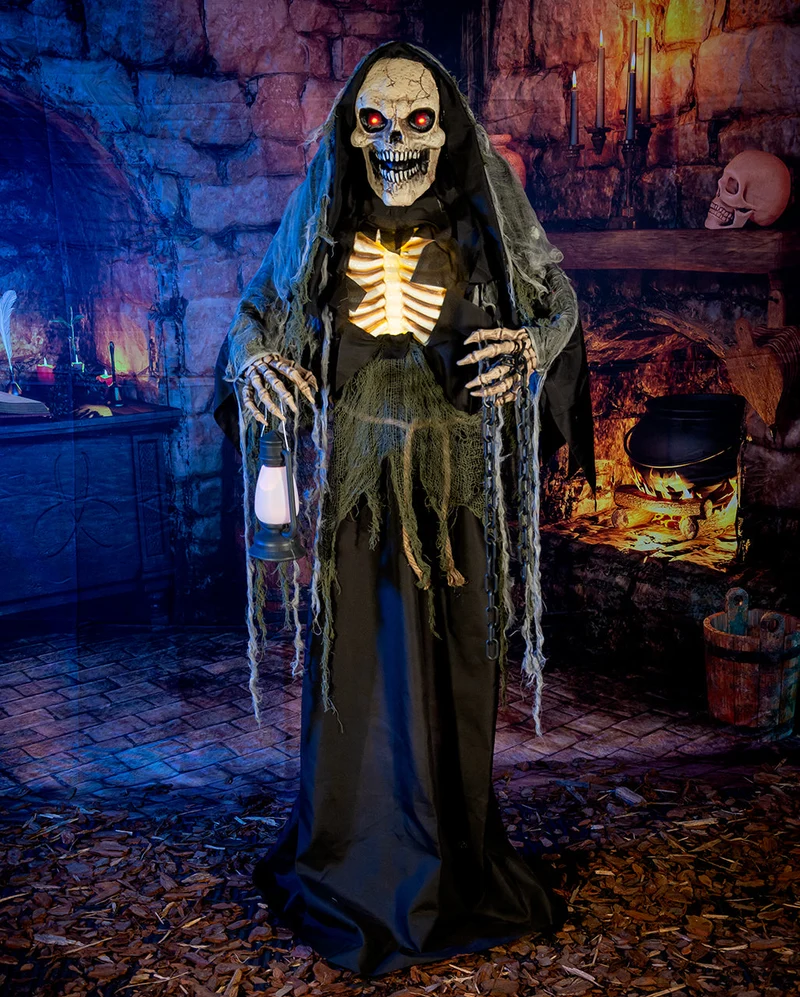 Animierter Mittelalter Reaper mit Laterne & Kette 170cm