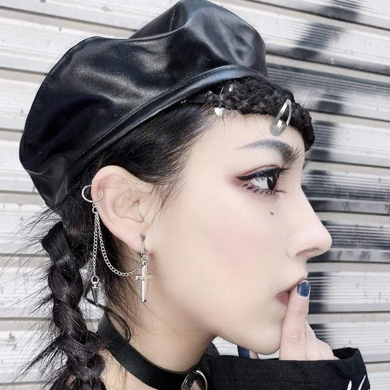 Frauen Punk Rivet Cross Chain Ohrringe