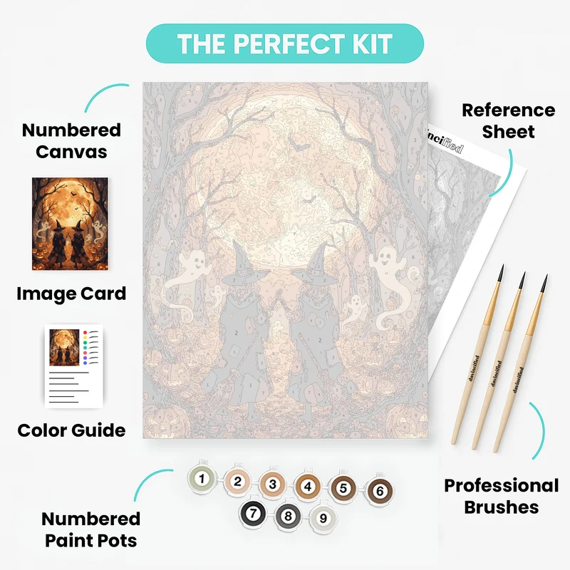 Twin Witches Halloween Night - Paint by Numbers Kit