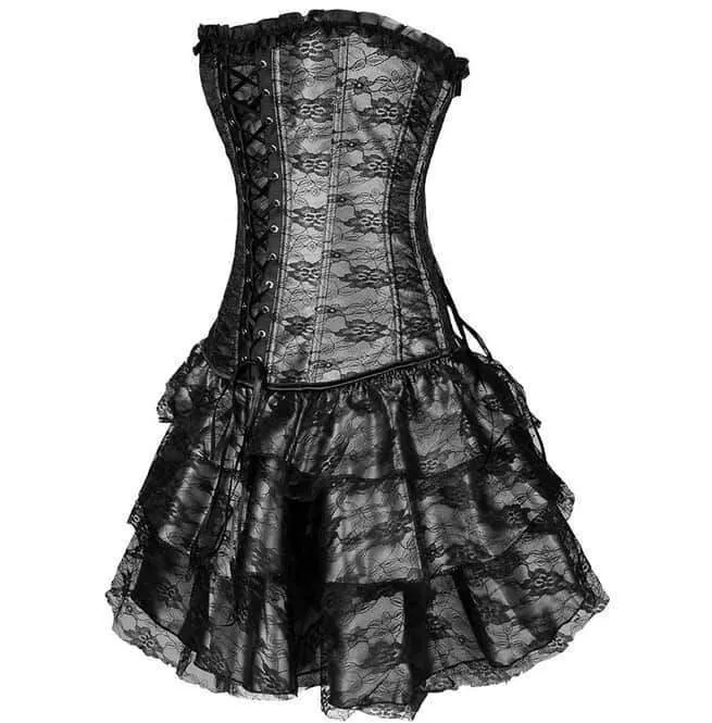 Damen Goth Schnürkorsett Bustier mit Rock