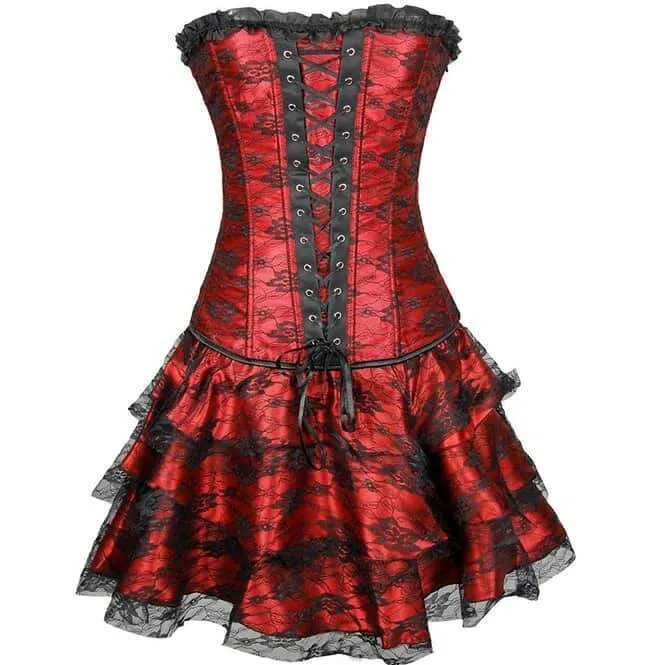 Damen Goth Schnürkorsett Bustier mit Rock