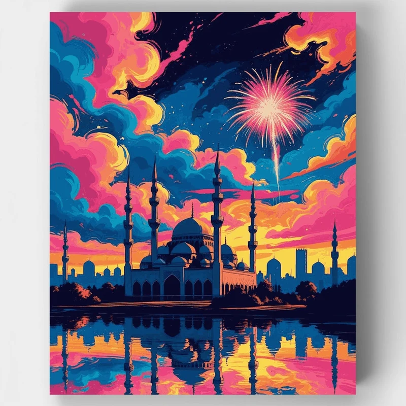 Istanbul Mosque Fireworks at Twilight - Paint by Numbers Kit