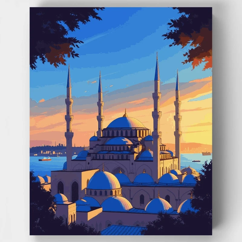 Istanbul Blue Mosque at Sunset - Paint by Numbers Kit