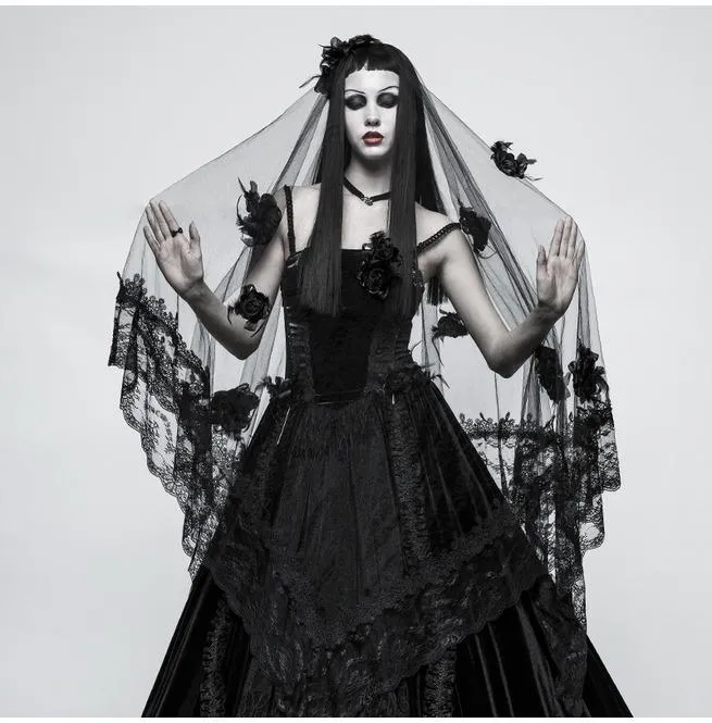 Damen Gothic wunderschöne Lace Floral Veil / Schal