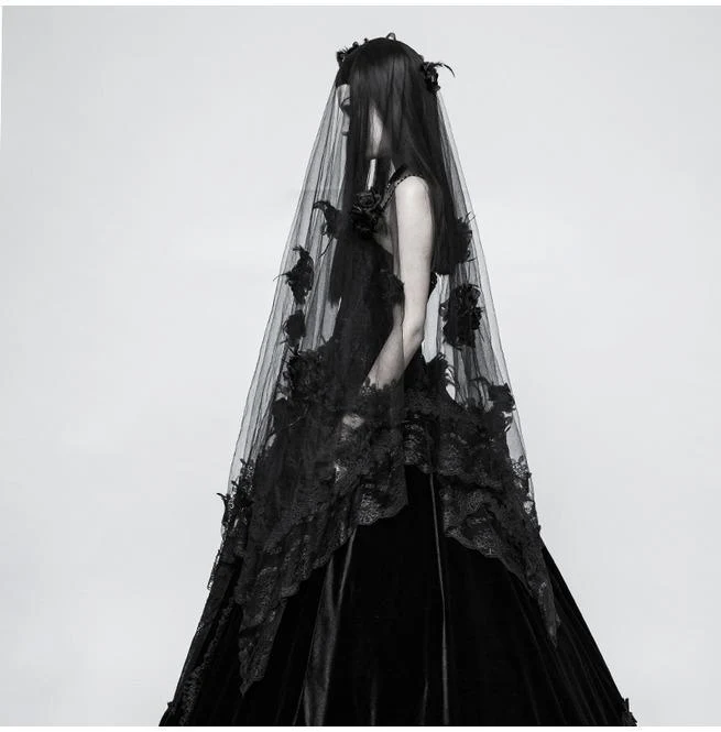 Damen Gothic wunderschöne Lace Floral Veil / Schal