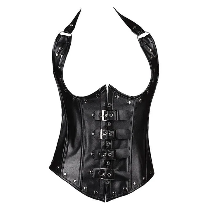 Damen Gothic Nieten Halfter Top Underbust Korsetts mit T-Rücken
