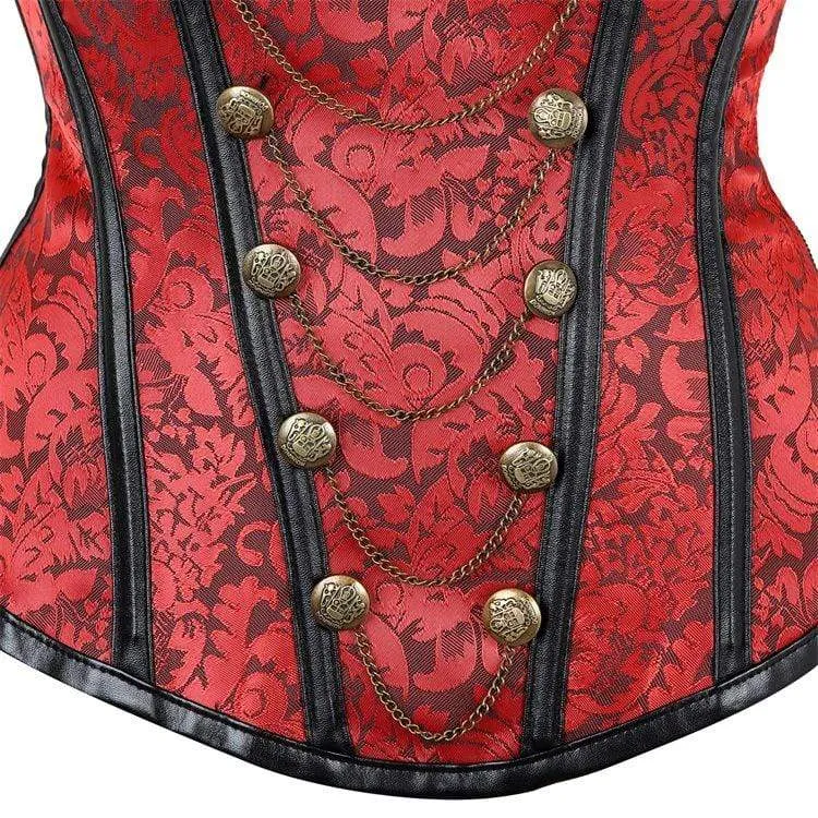 Damen Gothic Floral Sleeved High Collar Overbust Korsetts
