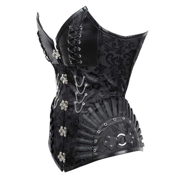 Damen Gothic Strappy Kunstleder Spleißen Blumenkorsetts