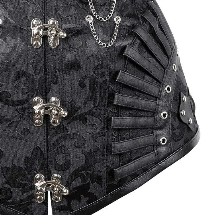 Damen Gothic Strappy Kunstleder Spleißen Blumenkorsetts