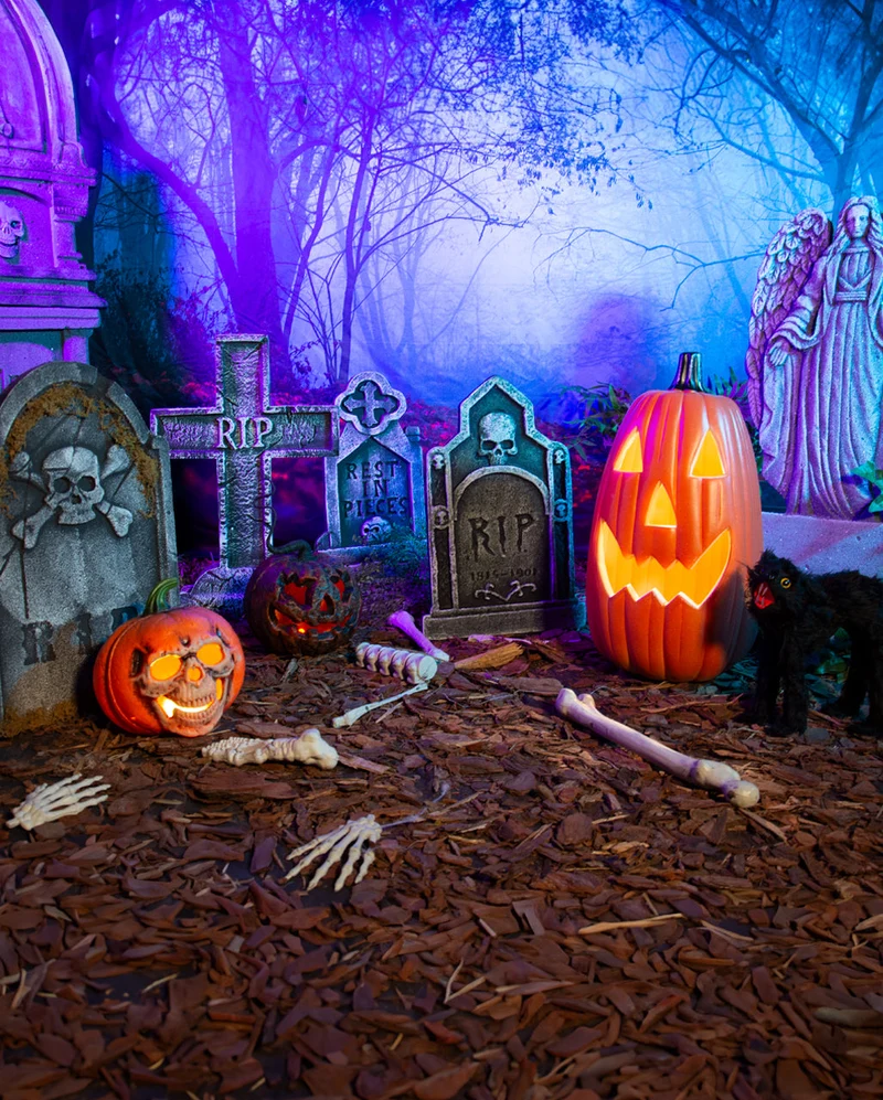 Verfaulter Halloween Kürbis mit Strunk & Beleuchtung 25cm