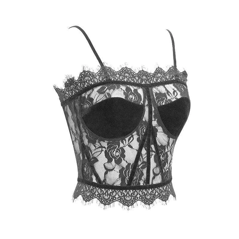 Frauen Gothic Sheer Floral Lace Bustiers