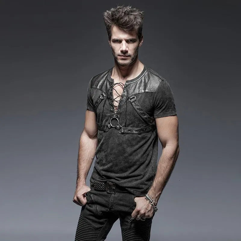 Herren Punk Zipper Lace Up T-Shirt mit Trägern