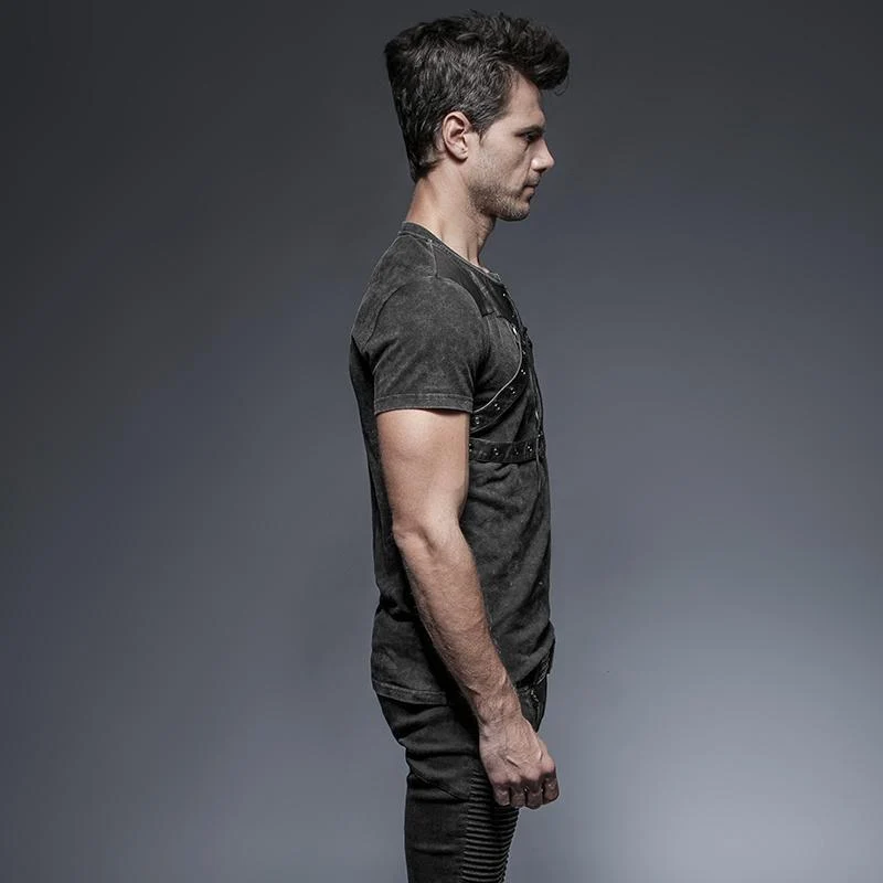 Herren Punk Zipper Lace Up T-Shirt mit Trägern