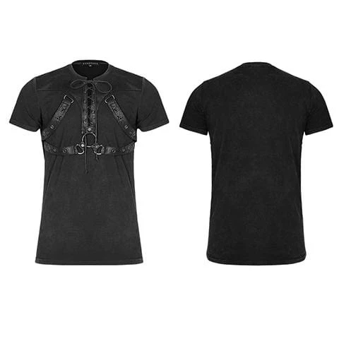 Herren Punk Zipper Lace Up T-Shirt mit Trägern