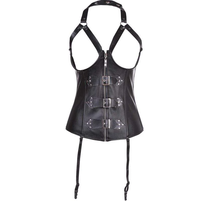 Damenhalfter Schnalle Kunstleder Korsett mit G-String
