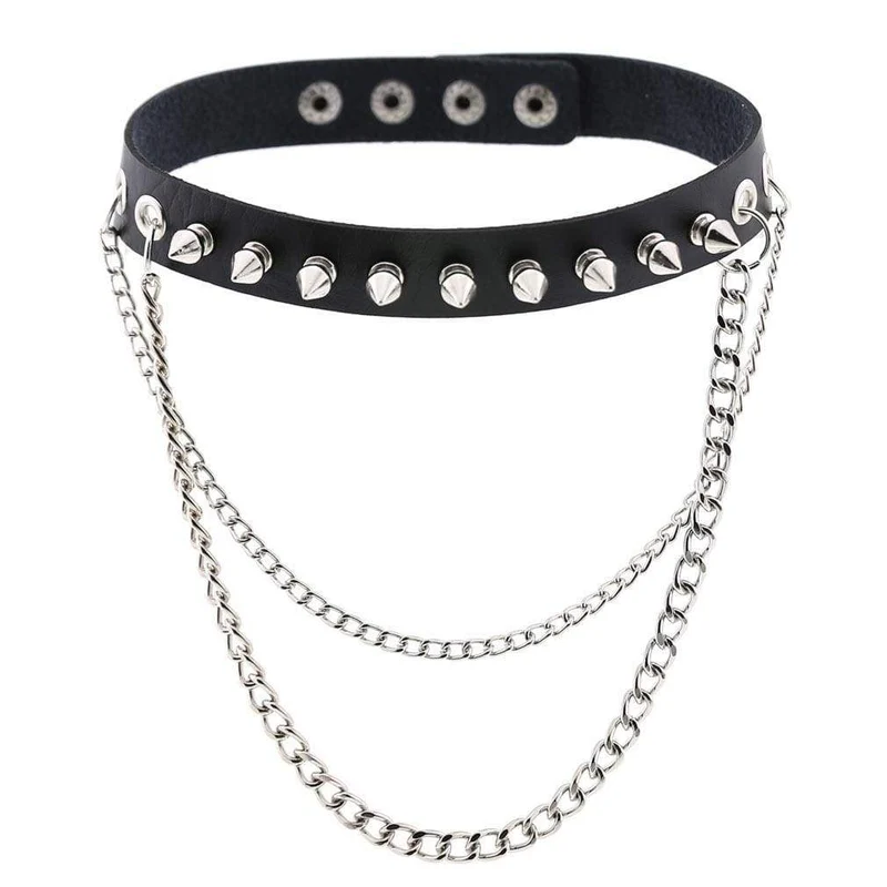 Damen Punk Nieten & Ketten Halsreifen