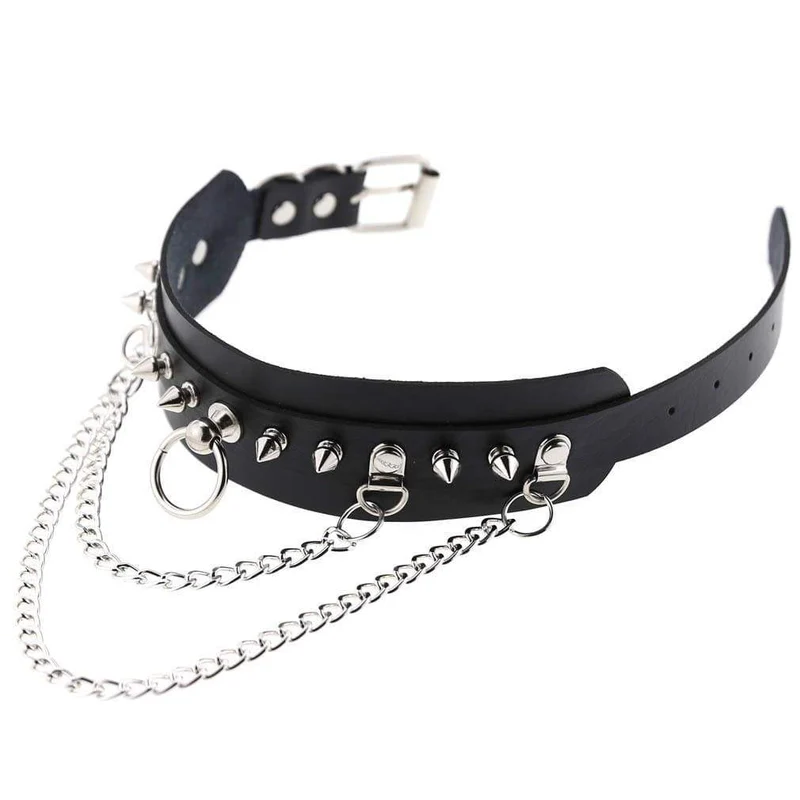 Damen Gothic Nieten & Ketten Breite Halsreifen