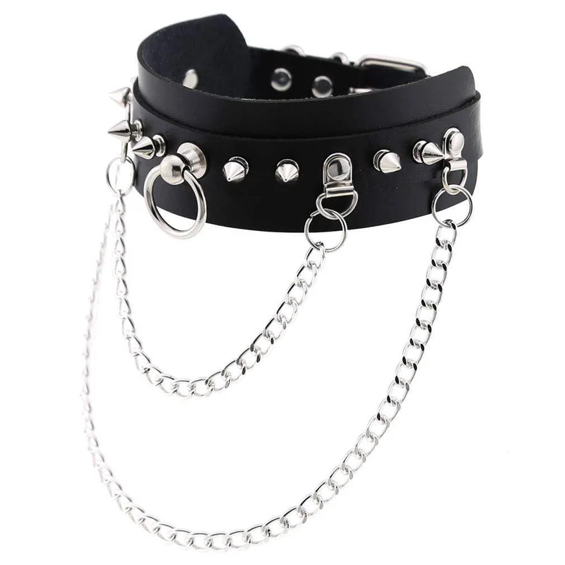 Damen Gothic Nieten & Ketten Breite Halsreifen