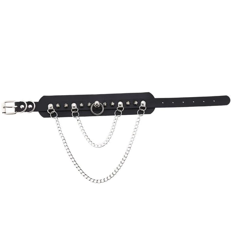 Damen Gothic Nieten & Ketten Breite Halsreifen