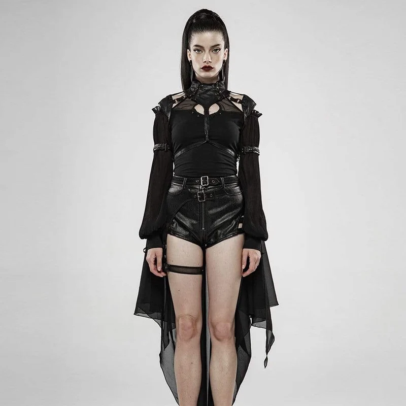 Damen Goth Stand Collar Cutout Fledermausgeschirr
