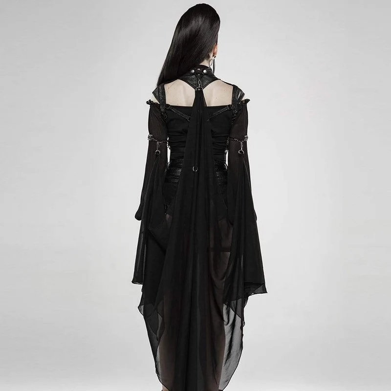 Damen Goth Stand Collar Cutout Fledermausgeschirr