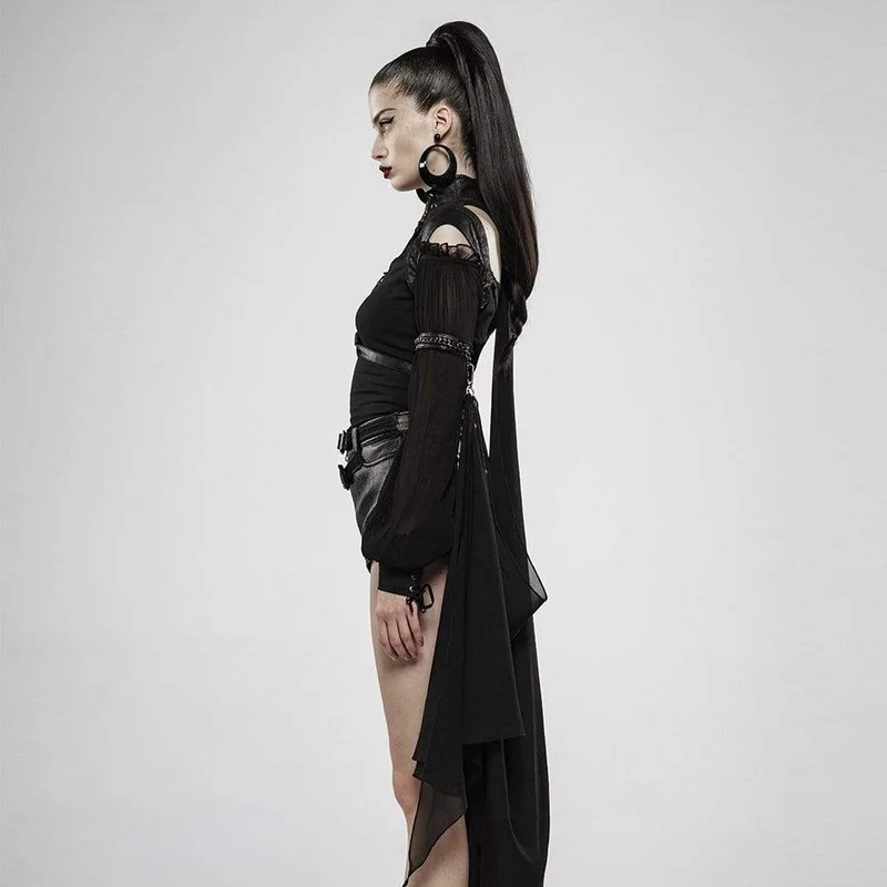 Damen Goth Stand Collar Cutout Fledermausgeschirr