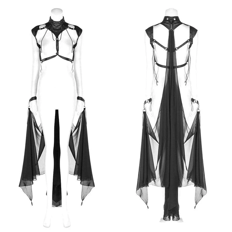 Damen Goth Stand Collar Cutout Fledermausgeschirr