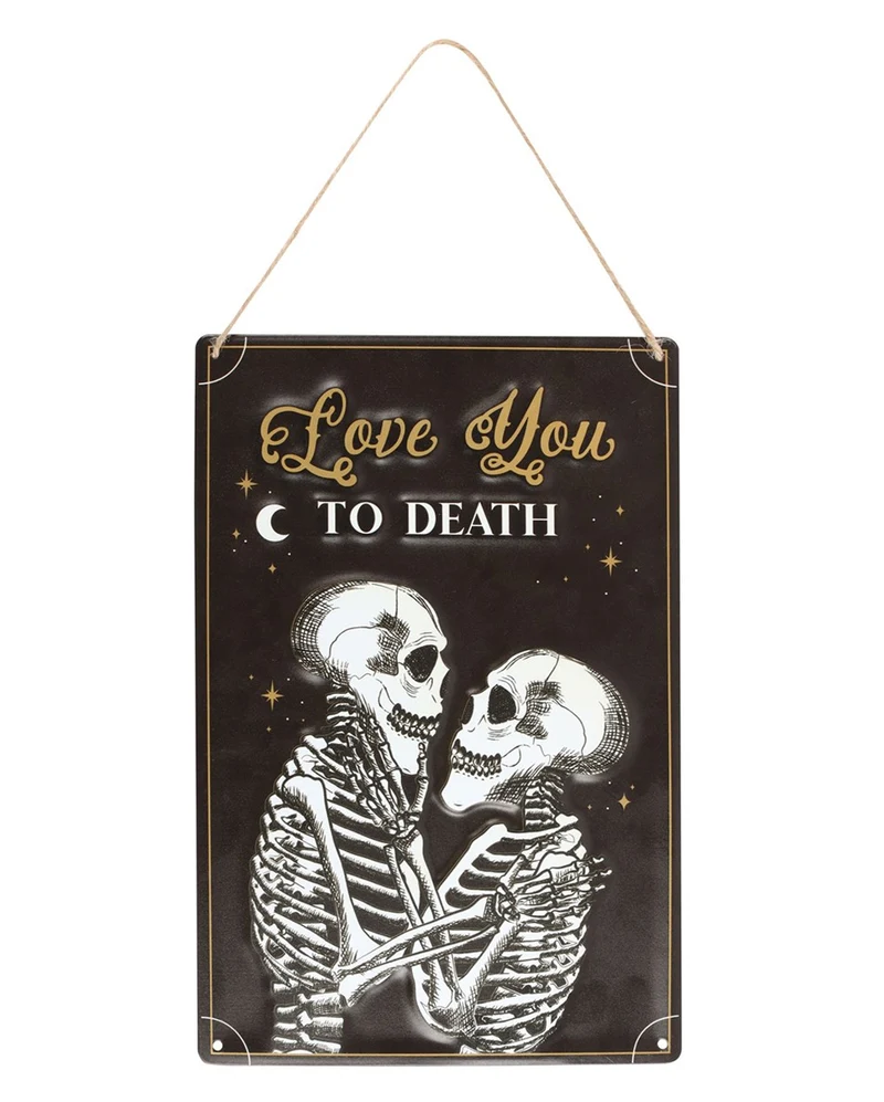 "Love You To Death" Skelett Liebespaar Metallschild 30x20cm