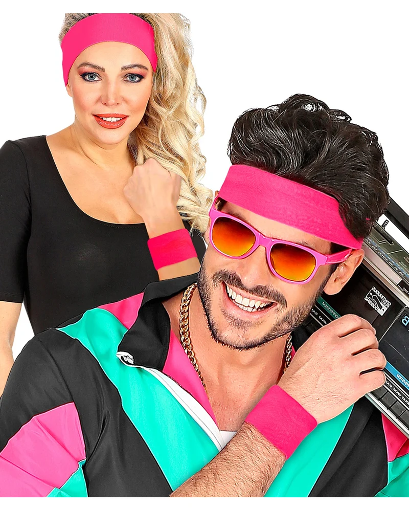Neonpinkes 80er Jahre Schweißarmband 2 Stück
