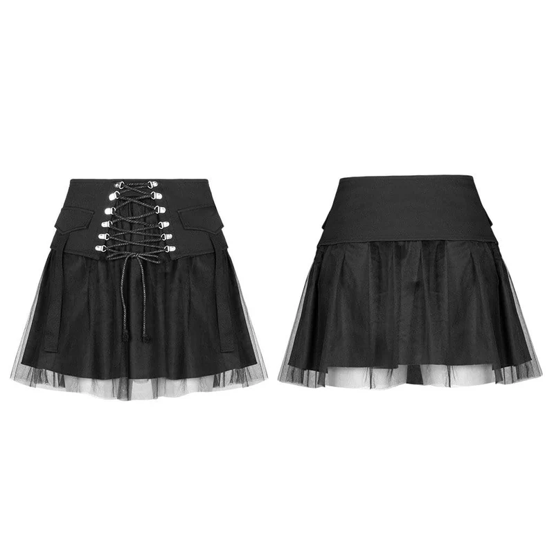 Frauen Goth High-Taille Schnürung mehrschichtige Mesh-Röcke
