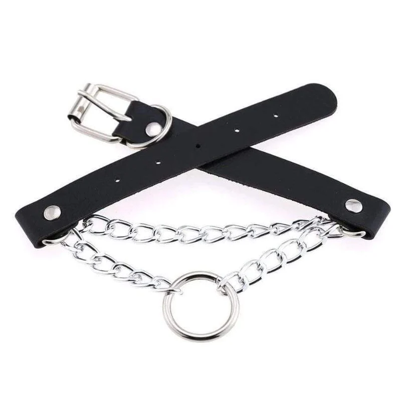 Frauen Goth O-Ring Double-Layer-Kunstleder Choker