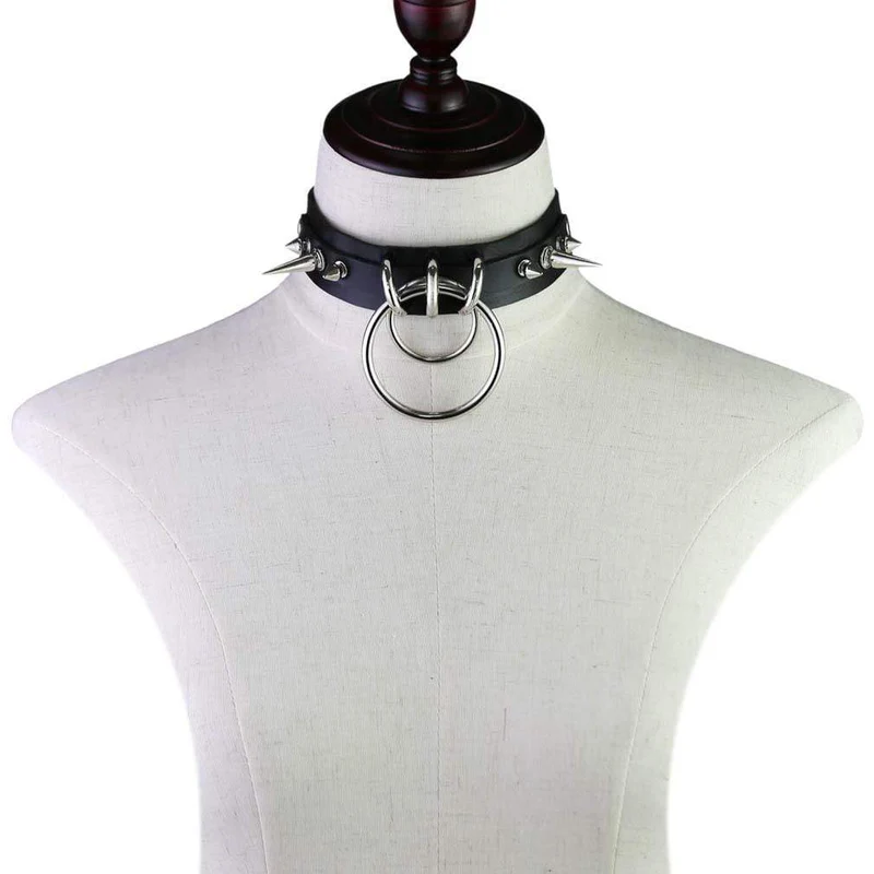 Frauen Goth O-Ring Nieten Kunstleder Choker
