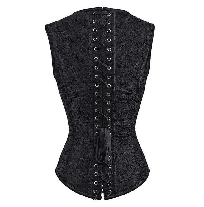 Damen Schwarz Satin Sexy Strong Boned Korsett Schnür Bustier Top