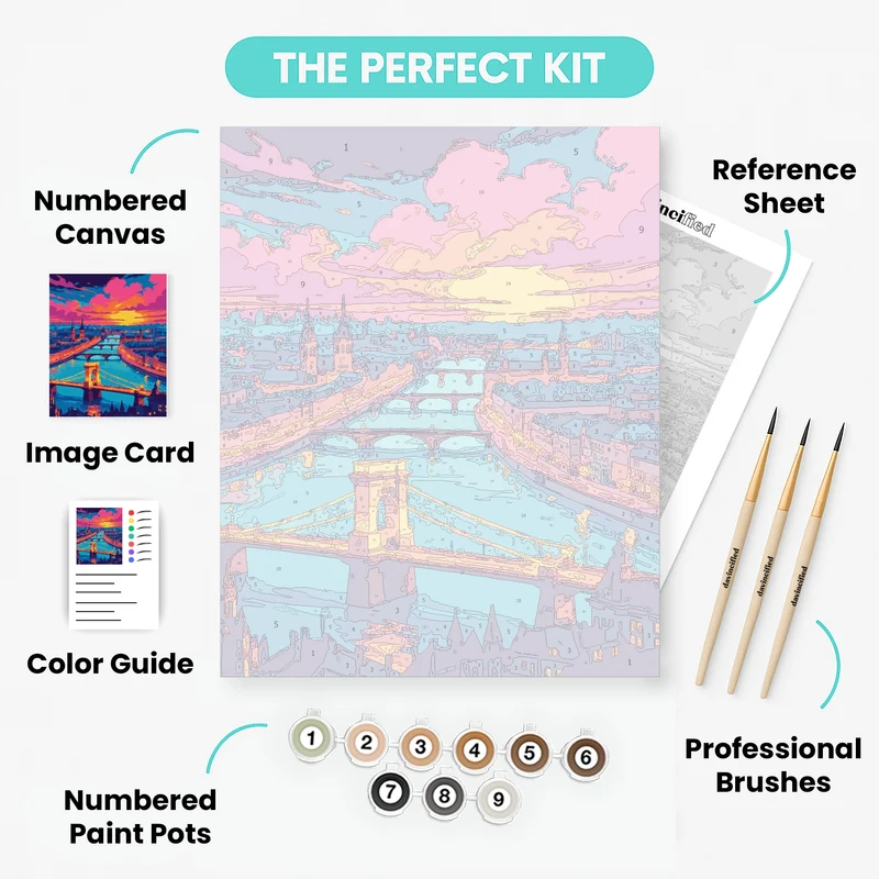 Budapest Chain Bridge at Sunset Glow - Paint by Numbers Kit