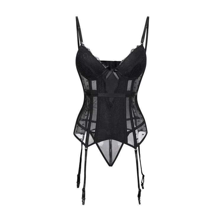 Damen Gothic Dessous Spitze Sheer Overbust Korsetts mit T-Rücken