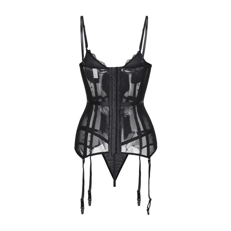Damen Gothic Dessous Spitze Sheer Overbust Korsetts mit T-Rücken