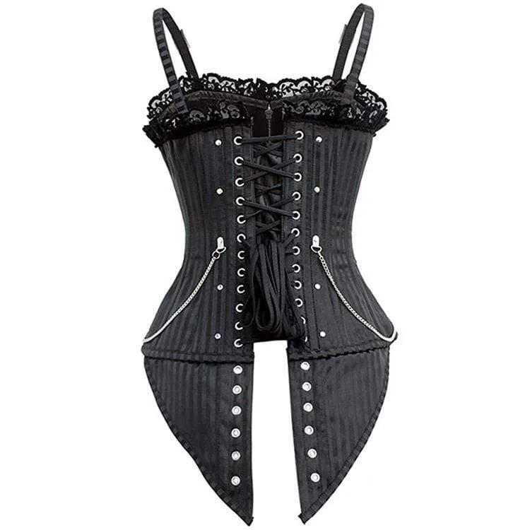 Damen Steampunk Front Zip Overbust Korsetts mit Ketten